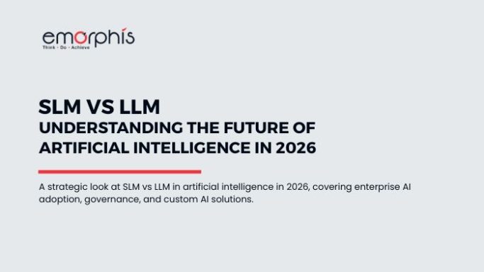 SLM vs LLM, artificial intelligence in 2026, enterprise AI adoption, small language models, large language models, domain-specific solutions of AI, custom AI solution, enterprise AI strategy, AI model comparison, AI governance, scalable AI adoption, AI in enterprises, operational AI, responsible AI, AI architecture strategy, AI model selection for enterprises